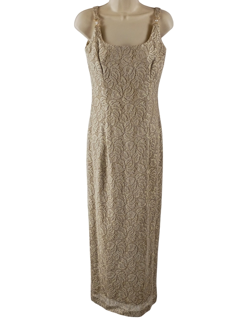 Vintage Bari Jay Metallic Gold Lace Formal Gown
